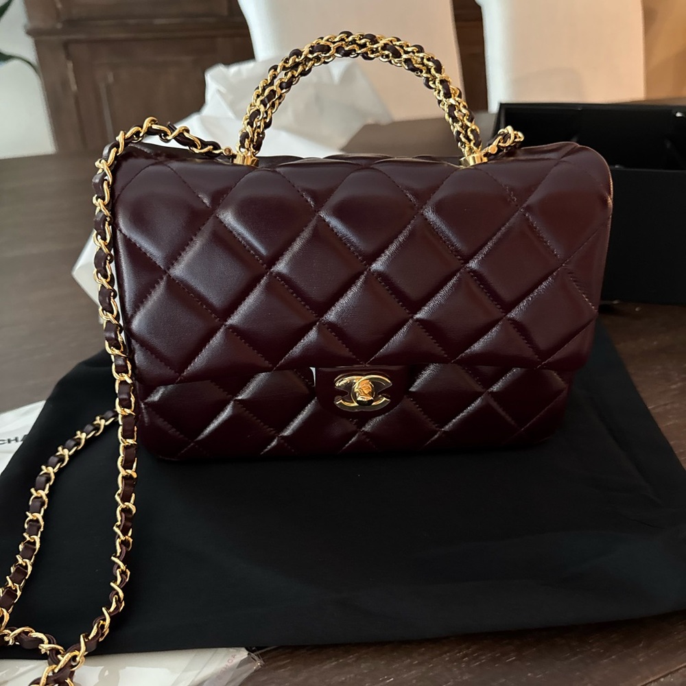 CHANEL Burgundy Crossbody Bag with Gold Chain